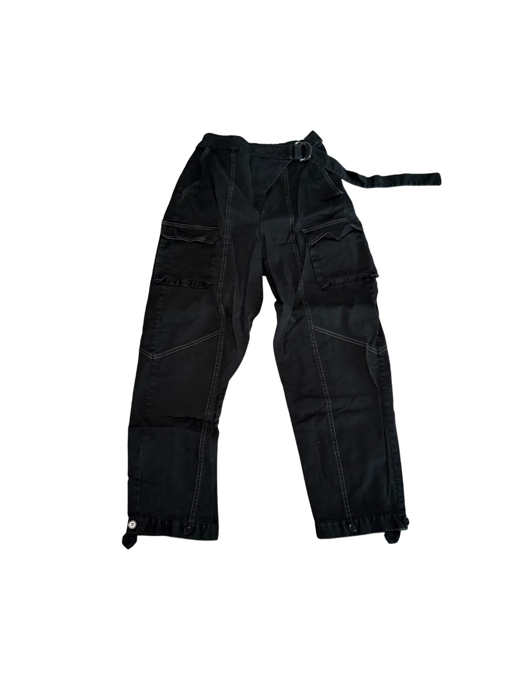 Black Cargo Utility Pants with Built-In Belt
